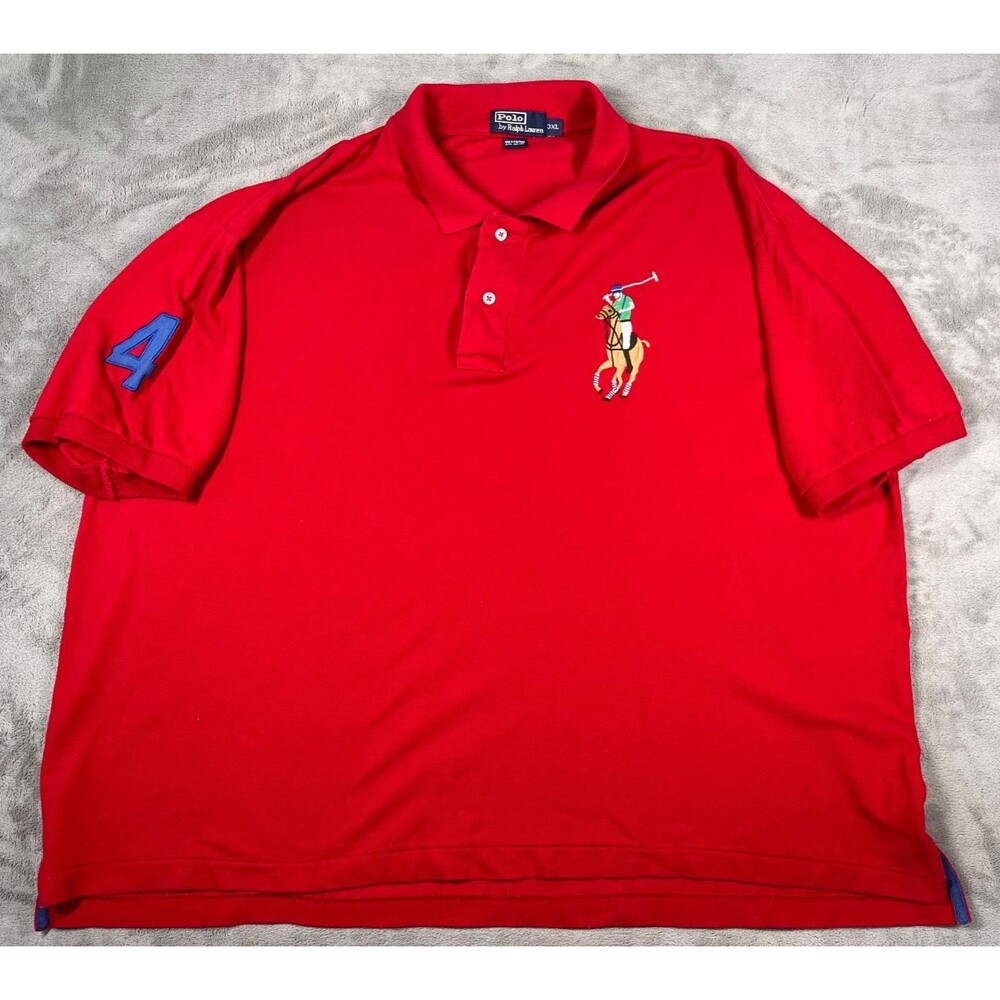 Polo Ralph Lauren Polo Shirt Mens Red Size 3XL Rugby Big Pony Color #4 Vintage